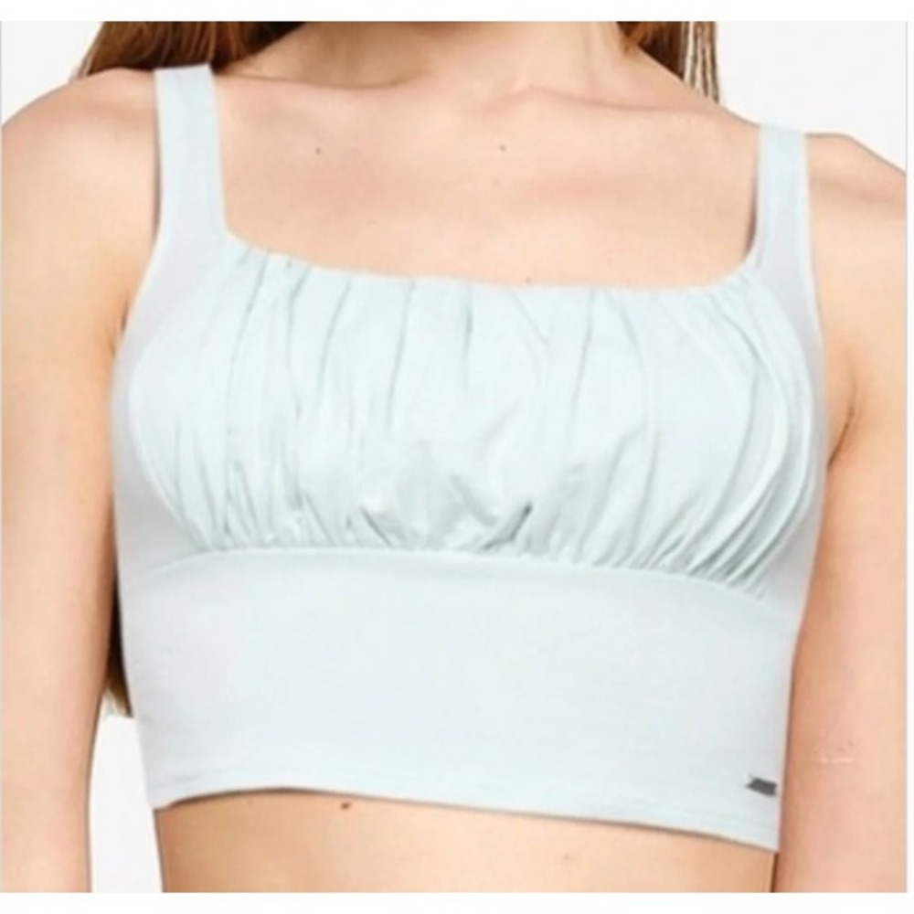 Hollister Must-Have Collection Ruched Bust Cropped Tank Top Light Blue/Green Med